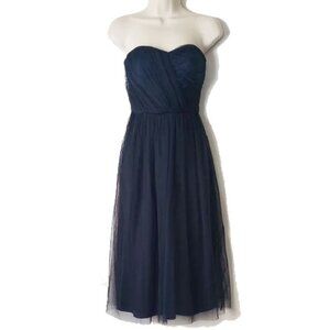 NWOT ASOS Formal Strapless Pleated Bodice Tulle Midi Gown Dress 2 Navy